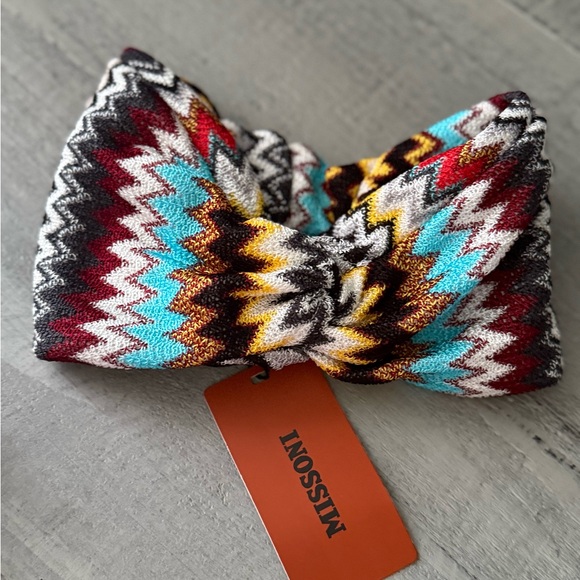 Missoni Zigzag Knit Bow Headband in Red, Blue, and Yellow - Picture 1 of 4